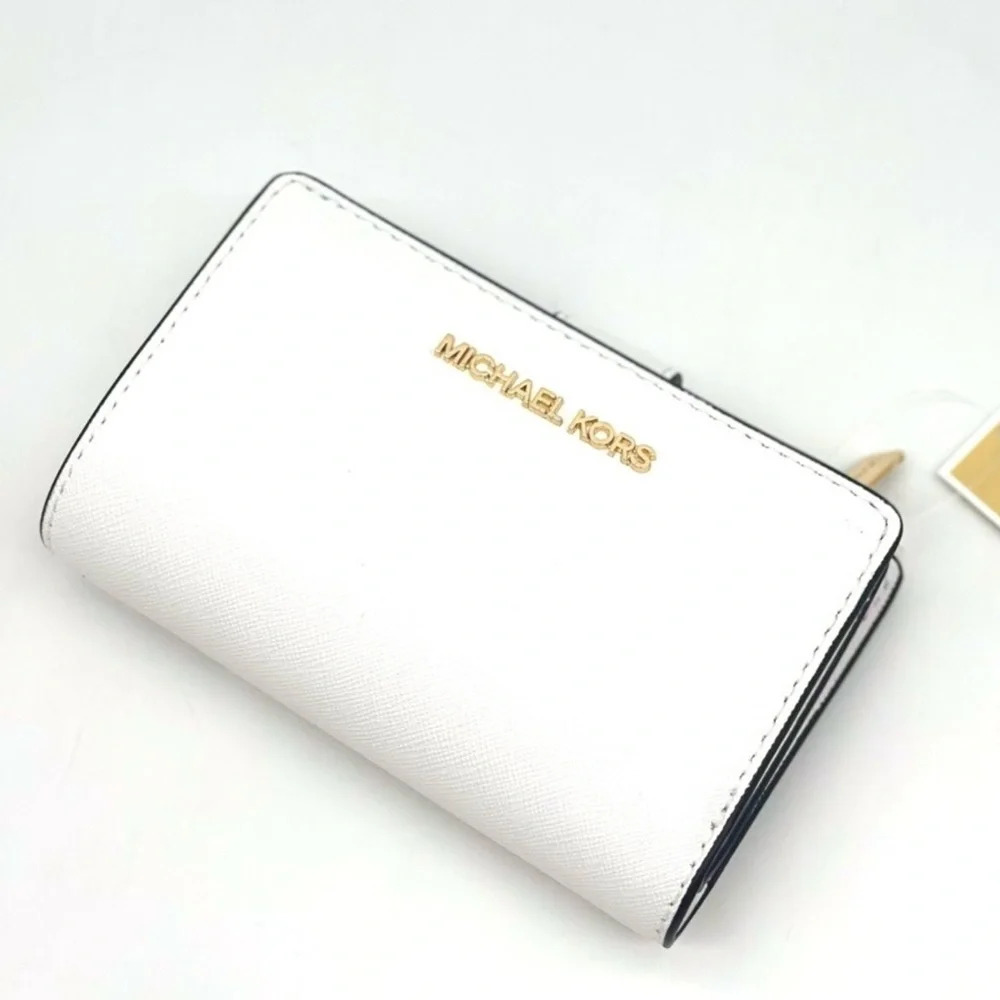 Michael Kors Bifold Zip Chain Wallet Optic White
